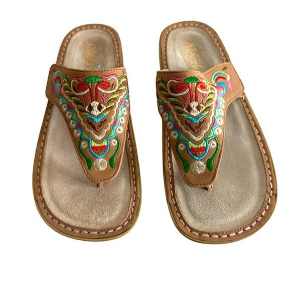 Alegria Womens Vanessa Chrysalis Cognac Leather Thong Sandals Size 40 US 9.5-10 - Picture 5 of 11